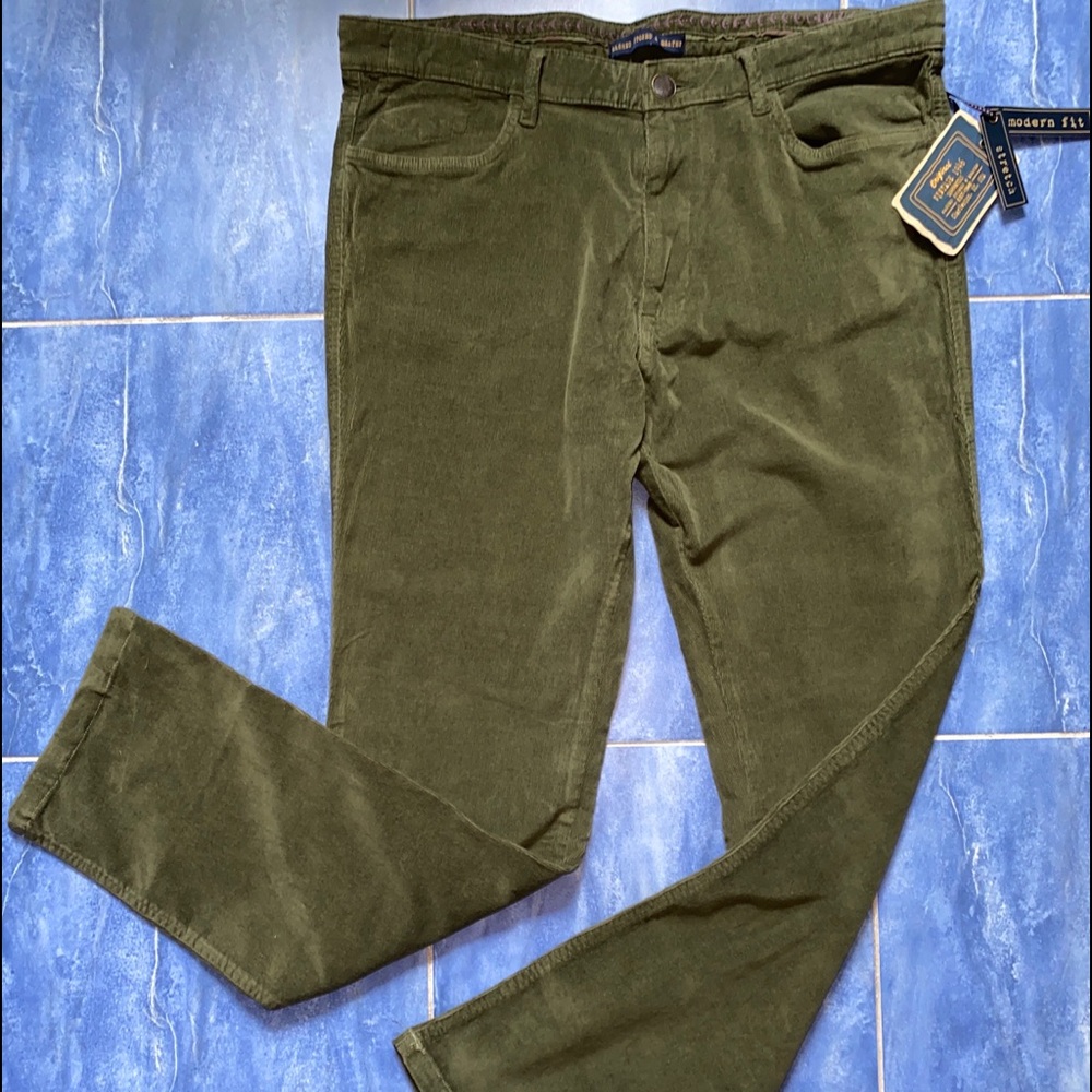 Vintage 1946 Corduroy Pants size 36 Fatigue Olive Green Skull Fly Accent New